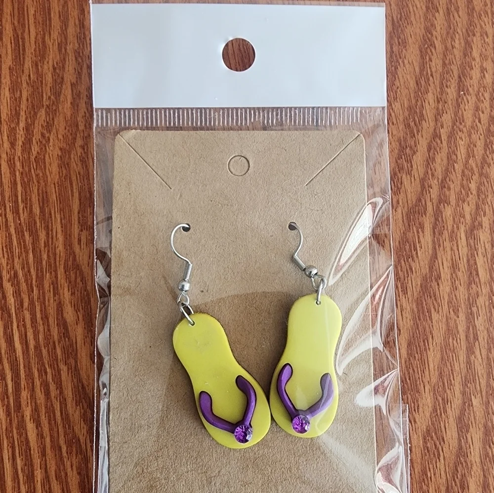 Yellow and Purple Flip-Flop Stainless Steel Fishhook Earrings
